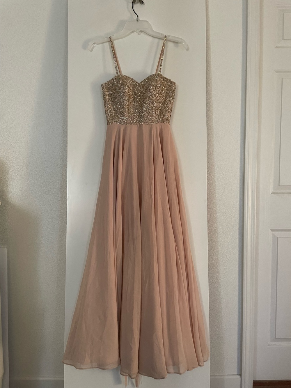 Aspeed Beaded Courset Chiffon Long Dress Evening Gown Special Event Peach Blush